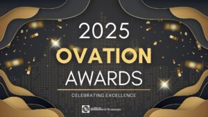 Graphic for th 2025 Ovation Awards in Black with Gold and white lettering